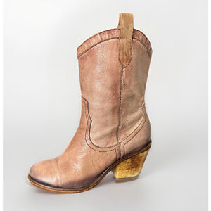 Sam Edelman Nile Brown Leather Western Heeled Boots Booties Sz 8 Festival Rodeo